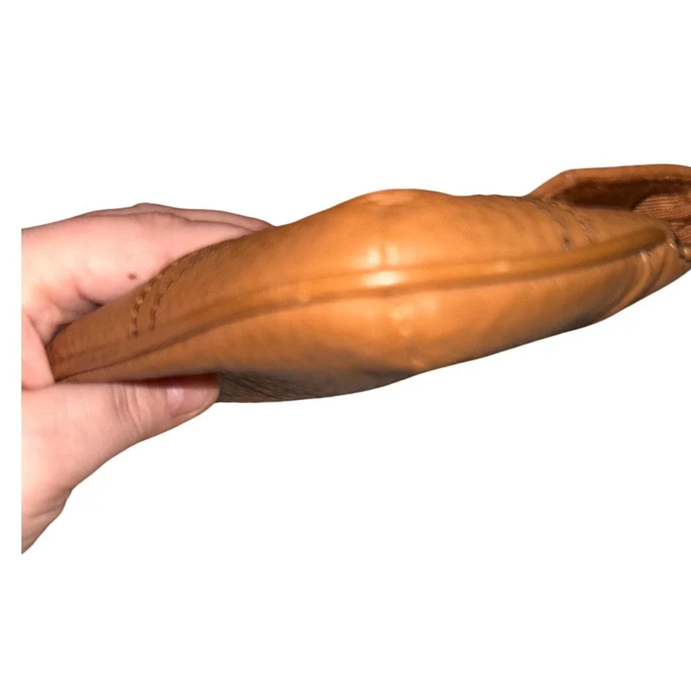Talbots Pebbled Leather Turnlock Wristlet‎ Tan Brown Gold Hardware Clutch Bag
